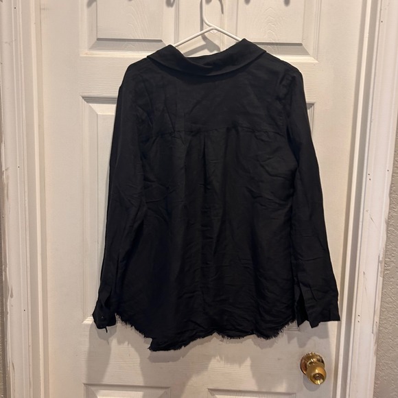 Mumu Womens Black Linen Rayon Blend Long Sleeve Button‎ Down Shirt Frayed Large - Picture 5 of 6
